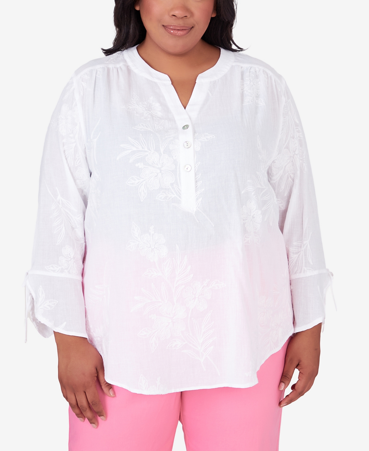 Shop Alfred Dunner Plus Size Miami Beach Embroidered Floral Blouse In White
