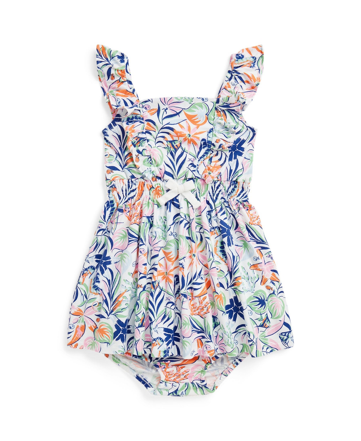 Shop Polo Ralph Lauren Baby Girls Tropical Print Cotton Dress In Sea Creature Tropical With Sweet Lilac
