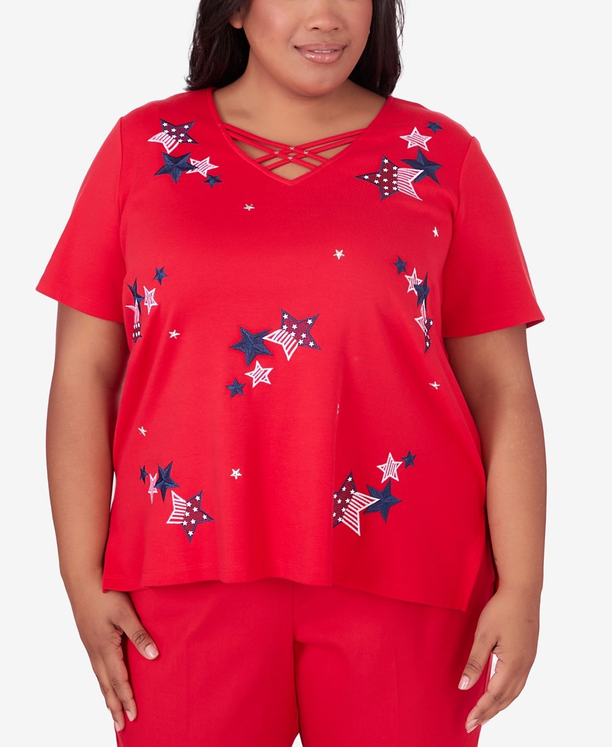 Shop Alfred Dunner Plus Size All American Embroidered Stars Top In Red