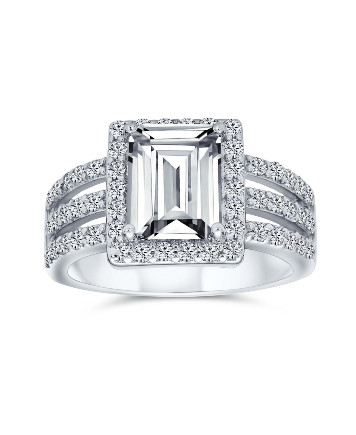 Bling Jewelry Art Deco Style 3CT Rectangle Cz Emerald Cut Halo Promise Ring For Women Wide Band Sterling Silver