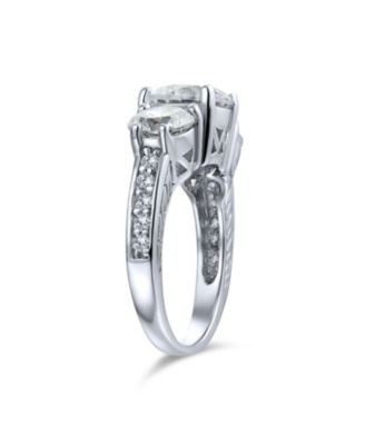  Milgrain 4CTW Round Solitaire Three Stone CZ Promise Ring Silver