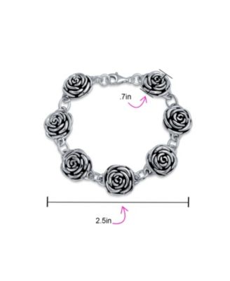 Finish Large Statement 3D Garden Flower Black Rose Bracelet Oxidized Sterling Silver 7.5 Inch