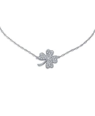 Four Leaf Clover CZ Charm Anklet - Yellow Gold Plated Sterling Silver