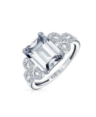 Romantic Celtic Love Knot 3CTW CZ Rectangle Emerald Cut Solitaire Promise Ring .925 Sterling Silver Side Twist Pave Cubic Zirconia Band