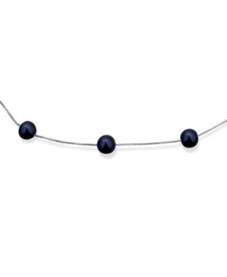 Tin Cup Freshwater Cultured Pearl Natural Stone Necklace Chain Station Yellow Gold Plated Sterling Silver 16-18 Inch