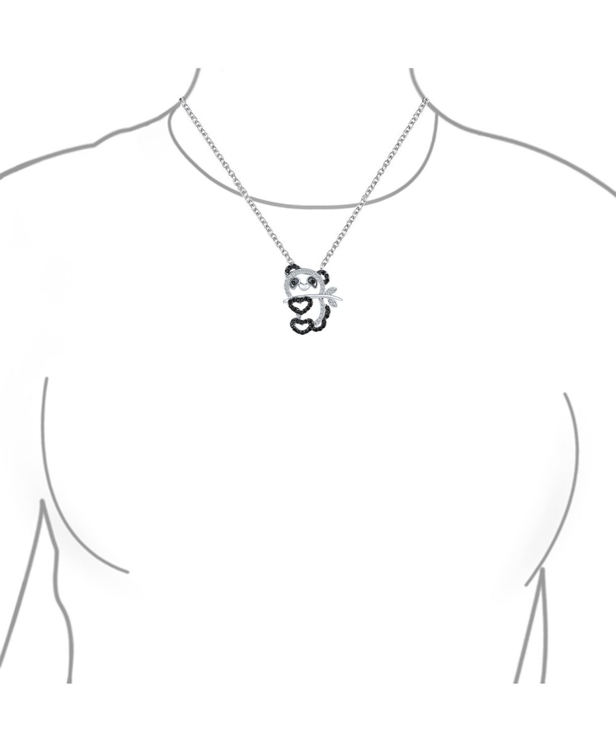 Bling Jewelry Whimsical Cute Zoo Animal Black White Cubic Zirconia Pave Cz Open Panda Bear Pendant Necklace For Women Rhodium Plated Brass - Black cle