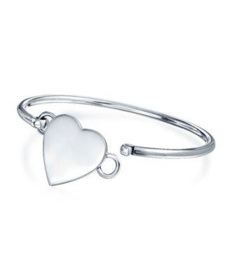 Heart Shaped Name Plated Bar Identification Tag ID Bangle Bracelet Sterling Silver Strong Hinge