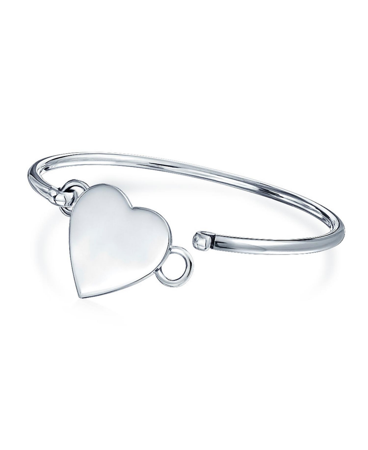 Bling Jewelry Sterling Silver Heart Bangle Bracelet Polished Finish Solid Strong