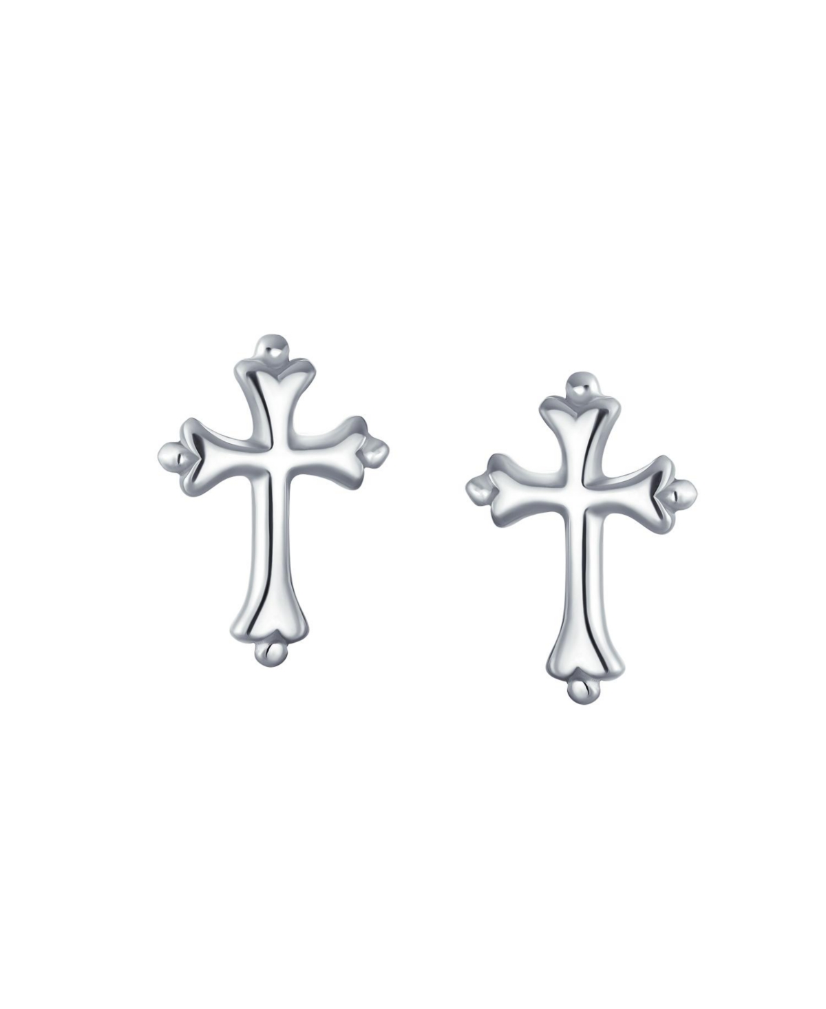 Bling Jewelry Delicate Simple Fleur De Lis Cross Stud Earrings: Minimalist Religious Jewelry For Women Communion Gift Sterling Silver