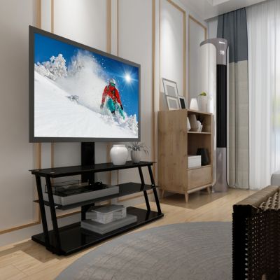 Glass TV Stand with Angle and Height Adjustment