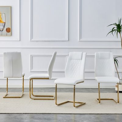 6-piece Modern Golden Leg Dining Chairs, White PU