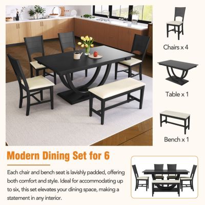 Streamdale 6-Piece Modern Dining Set with Long Bench