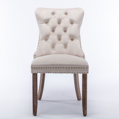 Modern, High-end Tufted Solid Wood Contemporary Velvet Upholstered Dining Chair with Wood Legs Nailhead Trim 2-Pcs Set