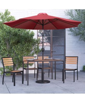 Calle 7 Piece Outdoor Faux Teak Poly Slat Outdoor Furniture Set - Table, 4 Chairs And Patio Umbrella And Base