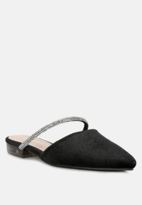 Womens Turnon Velvet Diamante Detail Flat Mules