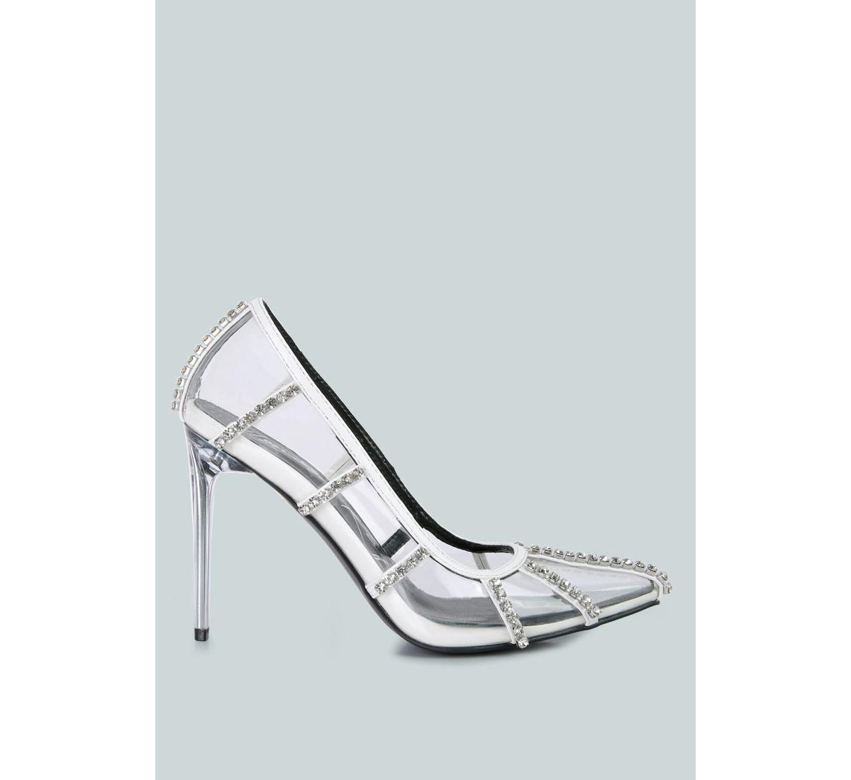 diamante clear stiletto heel pumps - White