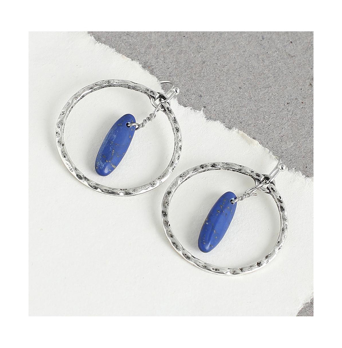 Shop Sohi Women's Silver Circular Drop Earrings In Blue