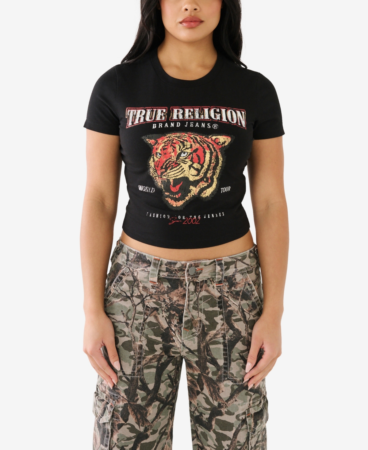 Shop True Religion Women's Short Sleeve Tiger Baby T-shirt In Jet Black