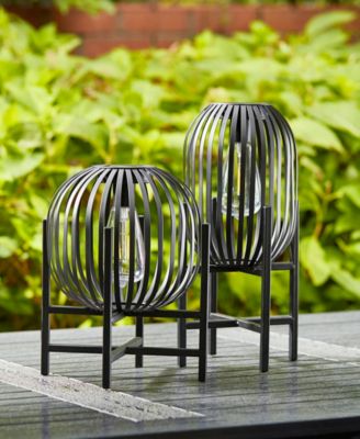 11.50" H Metal Stripes Solar Powered Edison Bulb Outdoor Lantern with Stand