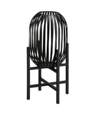 14.25" H Slim-Shaped Metal Stripes Solar Powered Edison Bulb Slim Outdoor Lantern with Stand