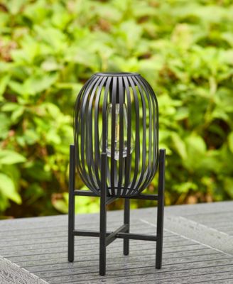 14.25" H Slim-Shaped Metal Stripes Solar Powered Edison Bulb Slim Outdoor Lantern with Stand