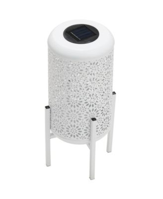 14.25" H Metal Cutout Flower Pattern Solar Powered LED Outdoor Lantern with Stand