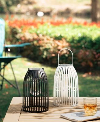 9.75" H Set of 2 Metal Stripes Solar Powered Edison Bulb Outdoor Hanging Lantern