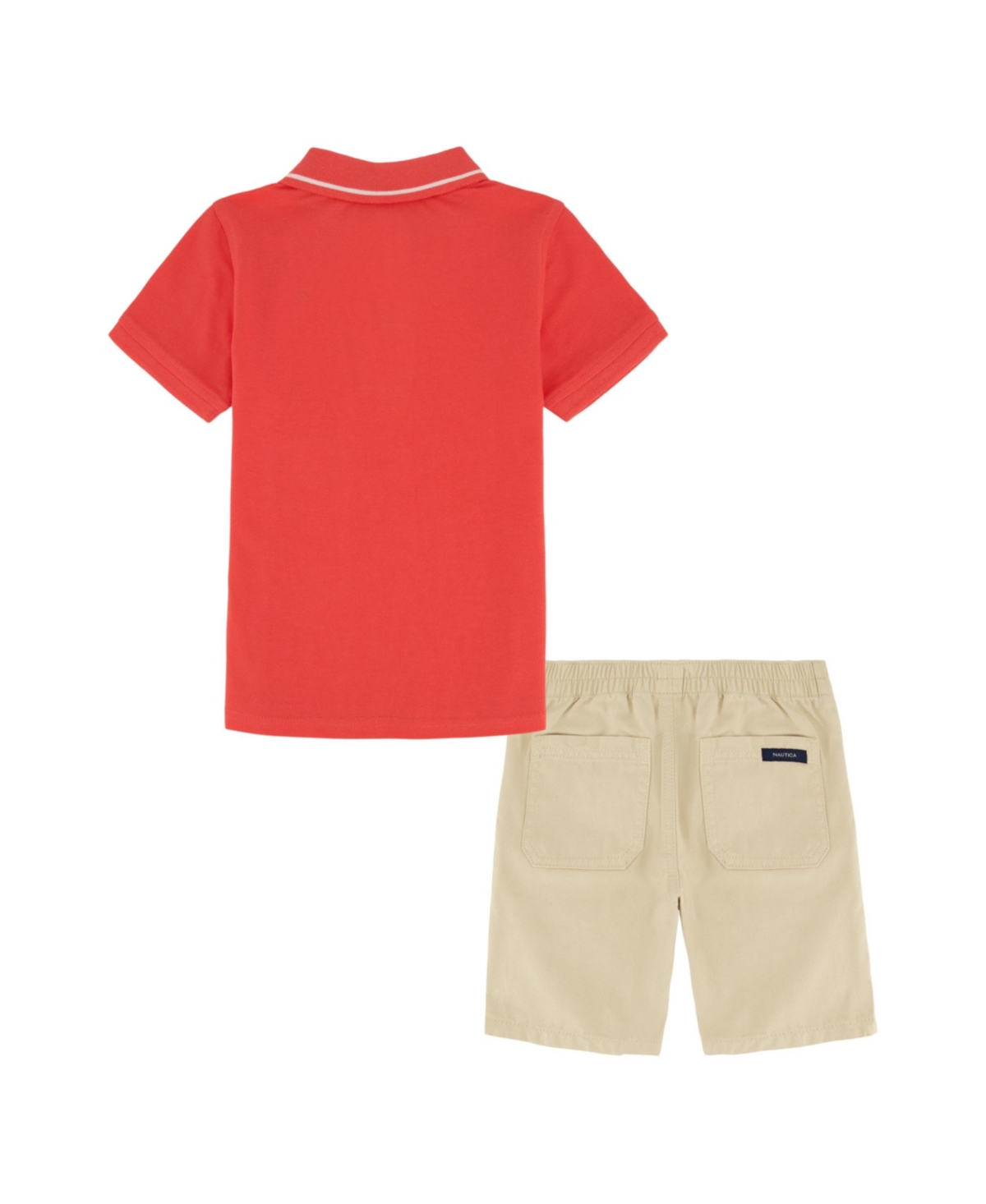 Shop Nautica Little Boys Tipped Pique Polo Shirt And Prewashed Twill Shorts, 2 Pc Set In Khaki