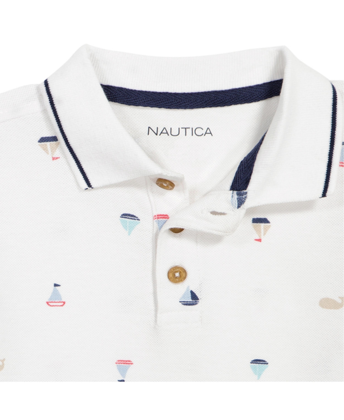 Shop Nautica Little Boys Printed Pique Polo Shirt And Prewashed Twill Shorts, 2 Pc Set In White Print