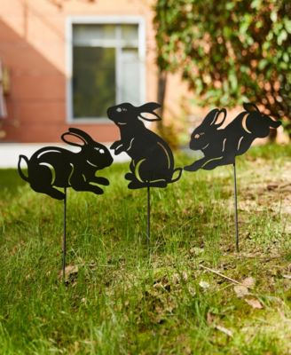 18" H Multi-Functional 2-in-1 Set of 3 Metal Rabbit Silhouette Pick Wall Decor