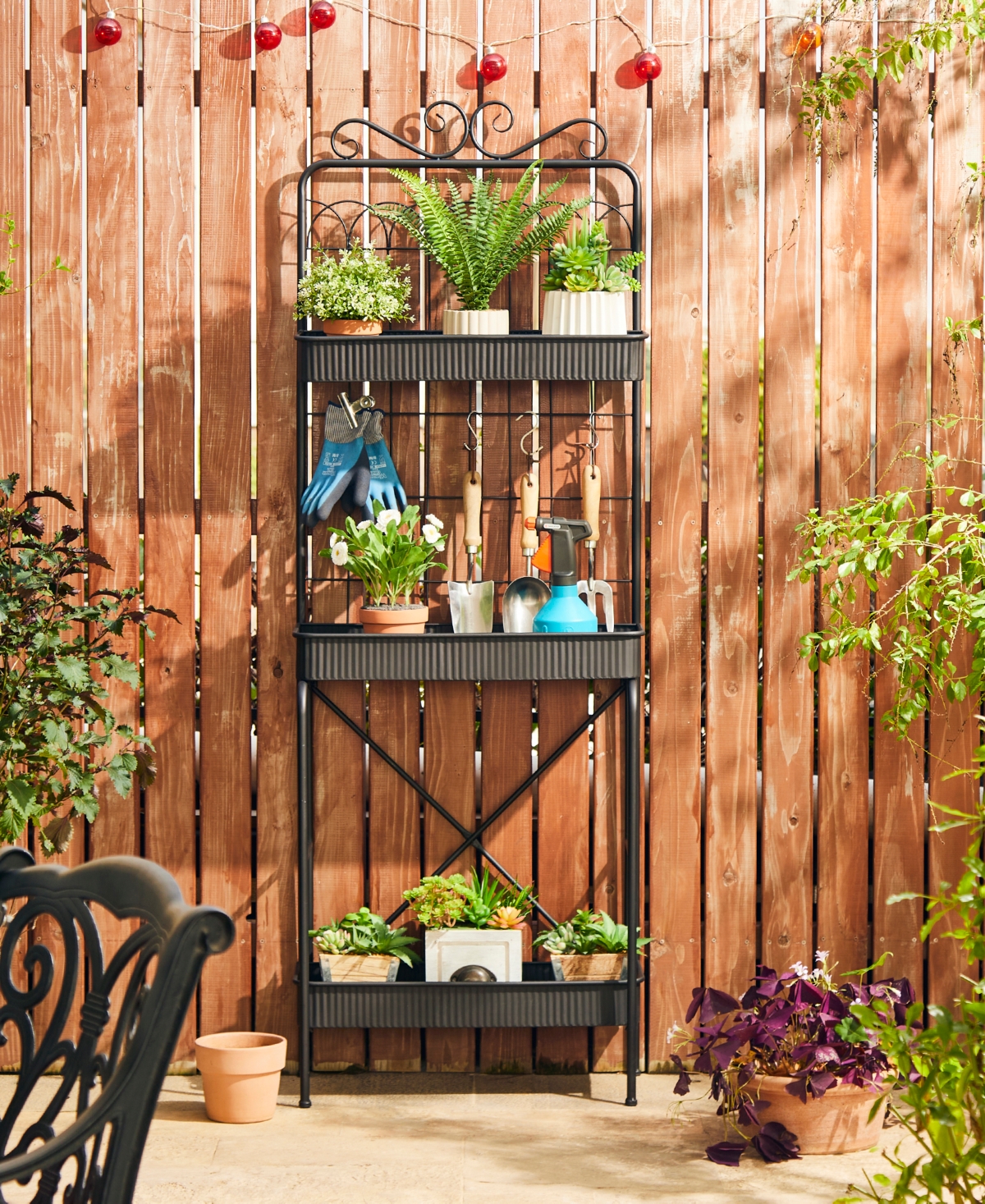 Glitzhome H 3-Tiered Metal Shelf Planter Stands or Storage Rack