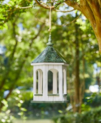 15.75" H Patina Metal Roof Solid Wood Gazebo Tray Bird Feeder