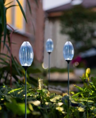 36" H Set of 3 Solar Powered Stake Oval Flower Light with Stainless Steel Pole