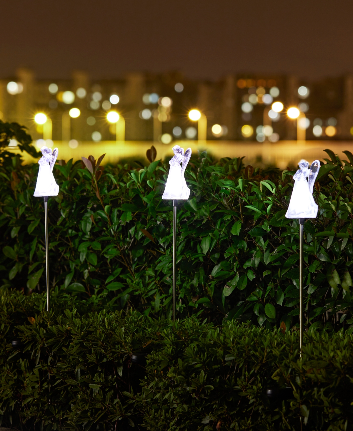 Glitzhome H Set of 3 Solar Powered Angel Stake Light with Stainless Steel Pole