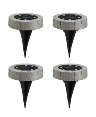 5.25" H Set of 4 Resin Solar Powered Disk Light or Outdoor Pathway Light or Ground Light