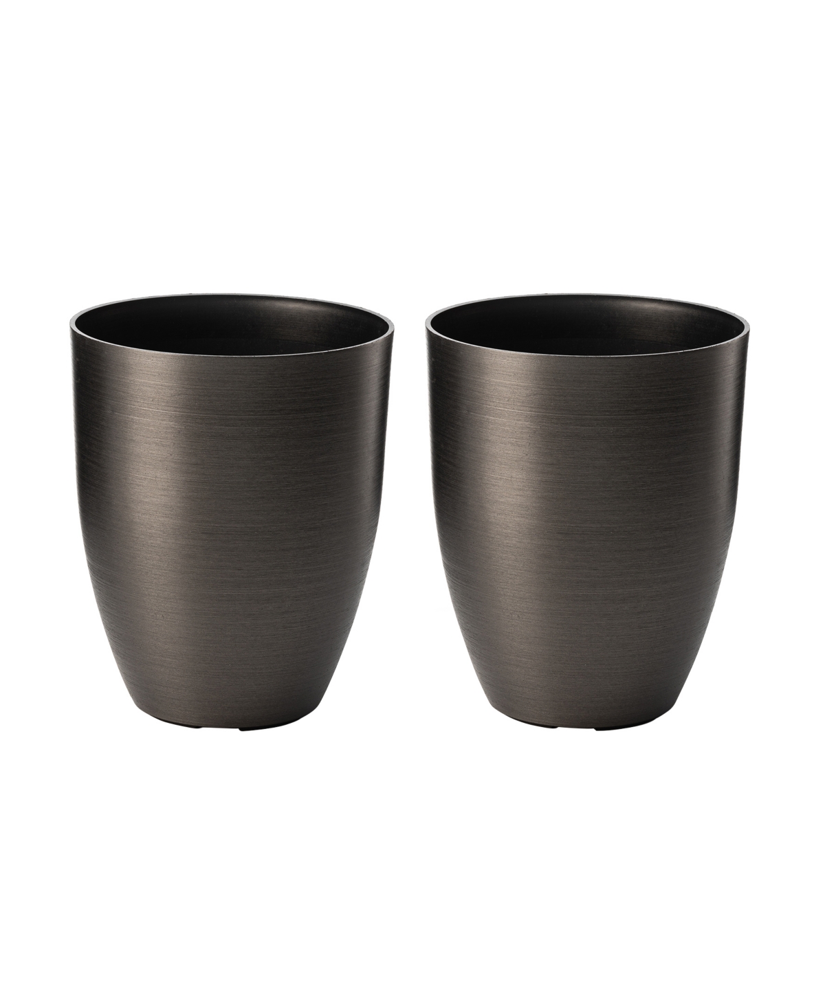 Glitzhome 16.75" H Set Of 2 Black Resin And Stone Faux Brushed Steel Texture Tall Planter In Black