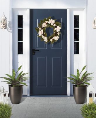 16.75" H Set of 2 Black  Resin and Stone Faux Brushed Steel Texture Tall Planter