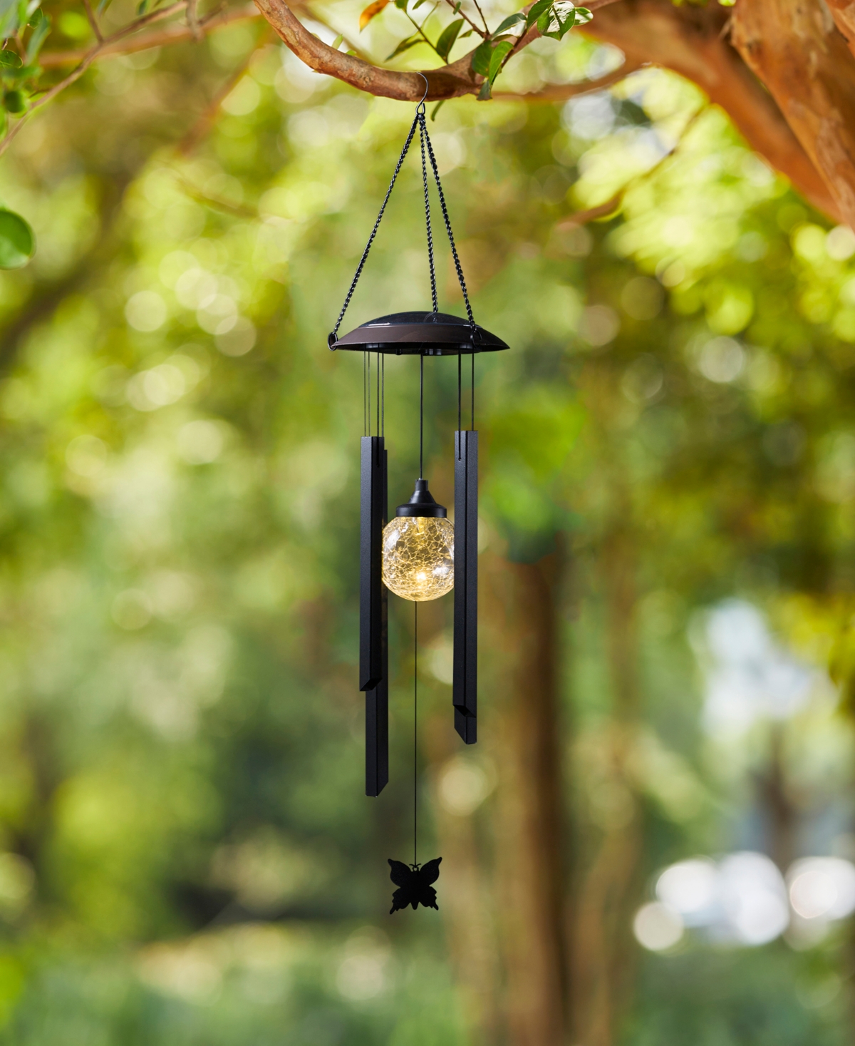 Glitzhome H Set of 2 Solar Powered Wind Chime with Crackle Bulb