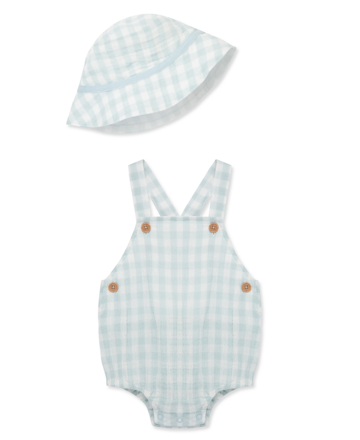Shop Little Me Baby Boys Check Sunsuit With Hat In Blue