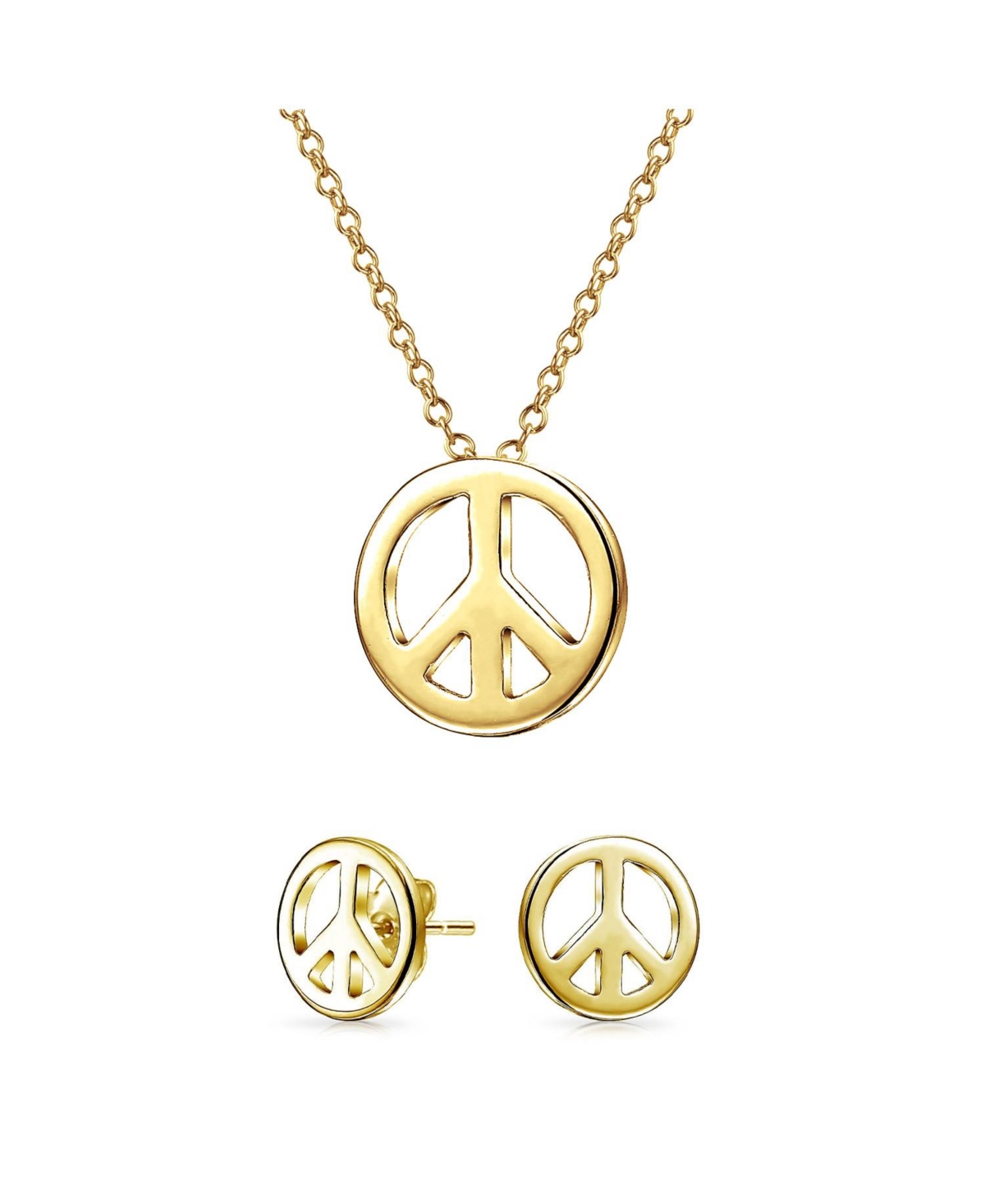 Minimalist World Peace Sign Pendant Necklace in Gold Plated Sterling Silver - Gold set