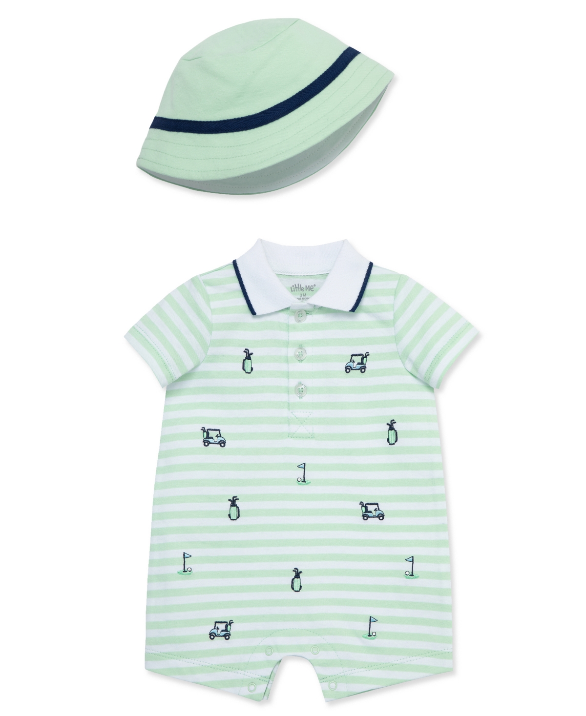 Shop Little Me Baby Boys Golf Romper With Hat In Green