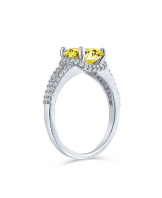 Classic Traditional Canary Yellow 3CT  CZ Halo  Solitaire Square Cushion Cut Promise Ring With Split Shank Thin Band Sterling Silver