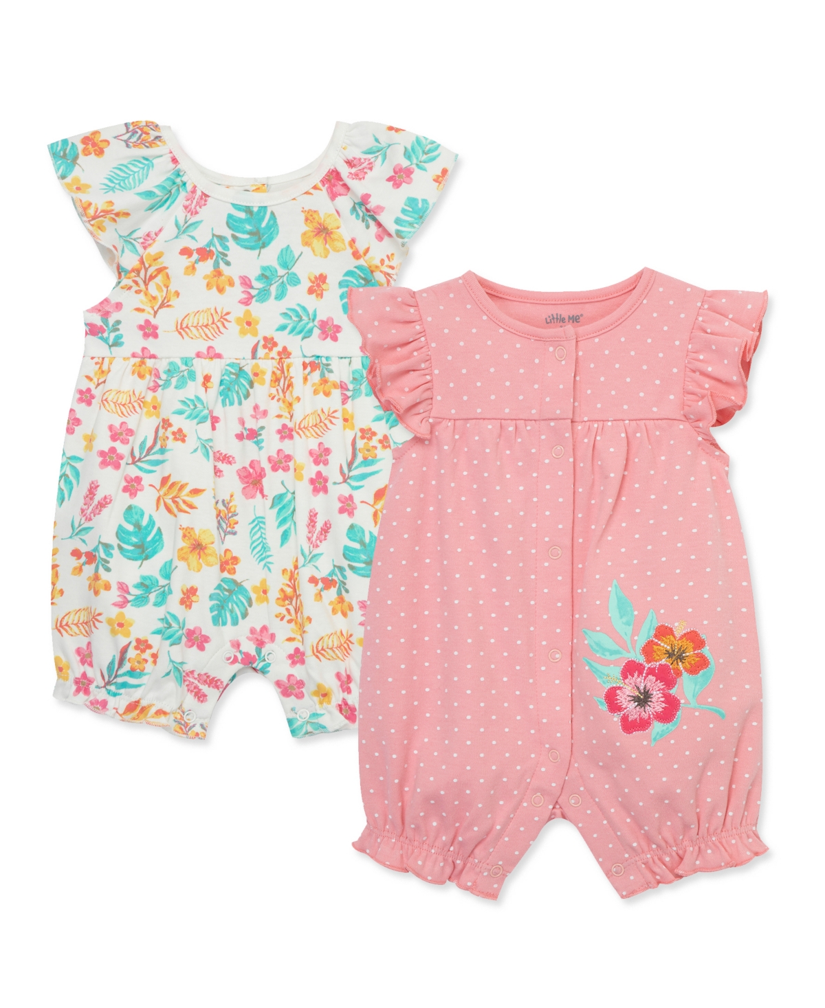 Little Me Baby Girls Tropical 2 Pack Rompers In Pink