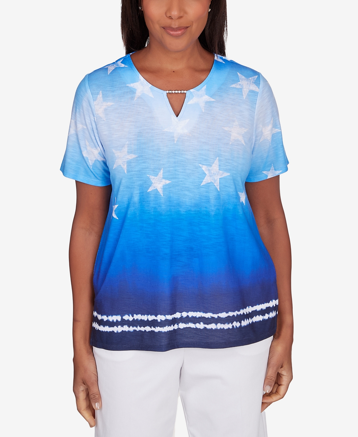 Shop Alfred Dunner Women's All American Tie Dye Stars Short Sleeve Tops In Blue