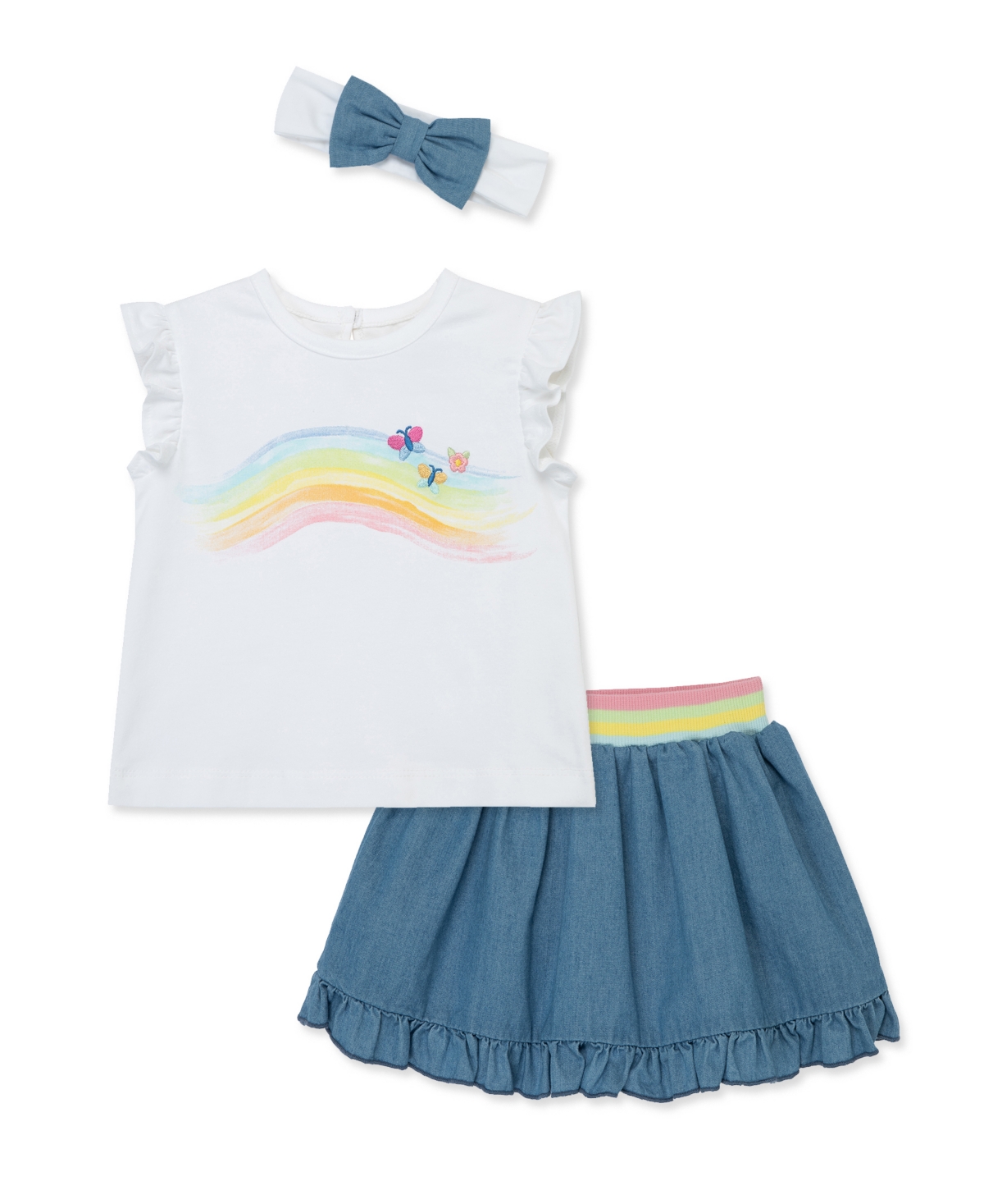Shop Little Me Baby Girls Rainbow Fashion Skort Set With Headband In Light Blue