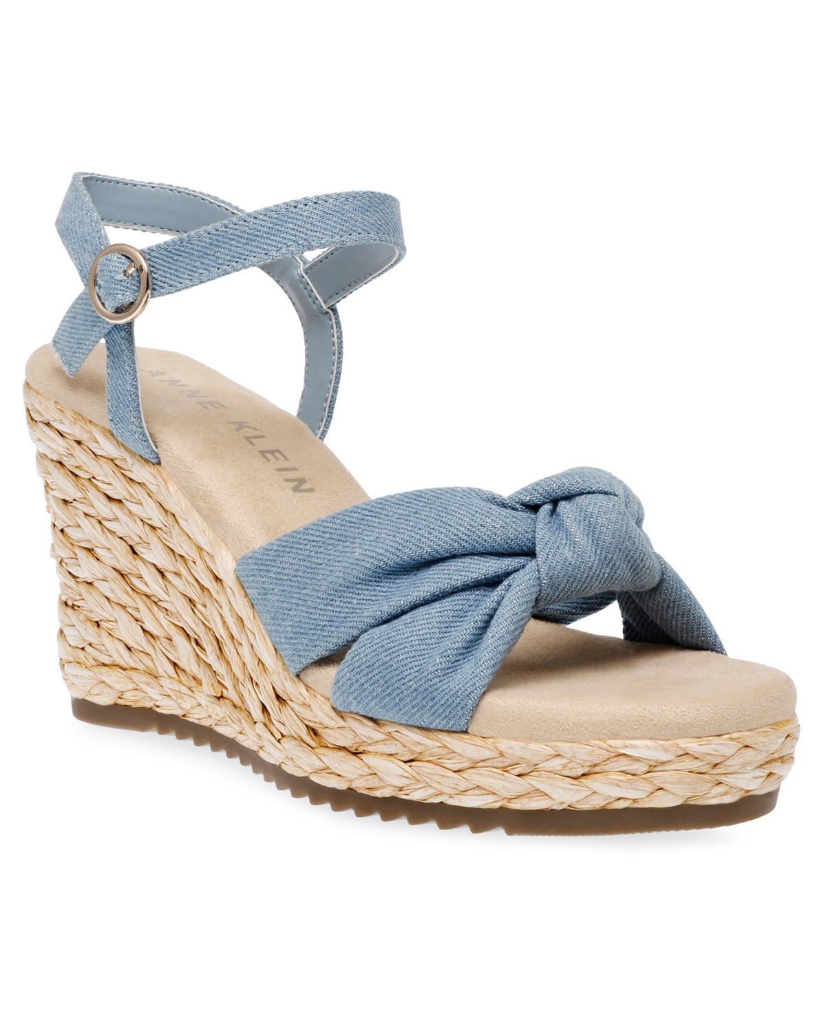 Shop Anne Klein Women's Wheatley Ankle Strap Espadrille Wedge Sandals In Denim Fabric