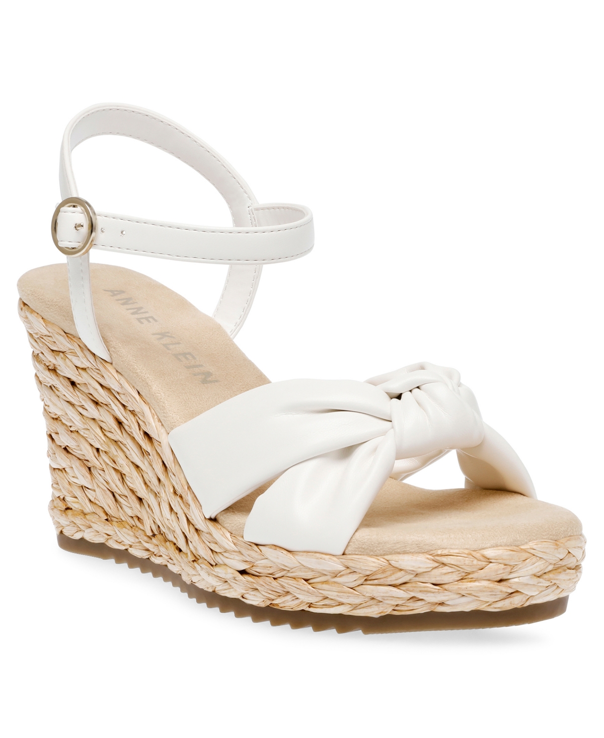 Shop Anne Klein Women's Wheatley Ankle Strap Espadrille Wedge Sandals In White Smooth