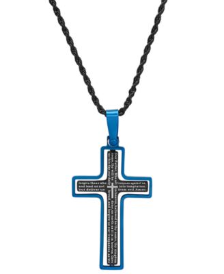 Men's Two-Tone Stainless Steel "Our Father" English Prayer Spinner Cross 24" Pendant Necklace