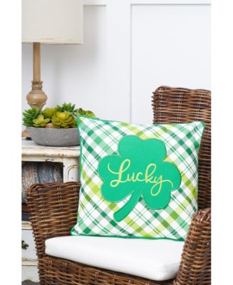 St. Patrick's Day "Lucky" Clover Plaid Accent Throw Pillow, 16" x 16"