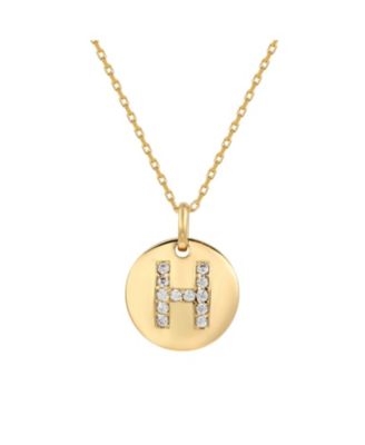 Sterling Silver Cubic Zirconia Letter "H" Initial Disc Pendant Necklace